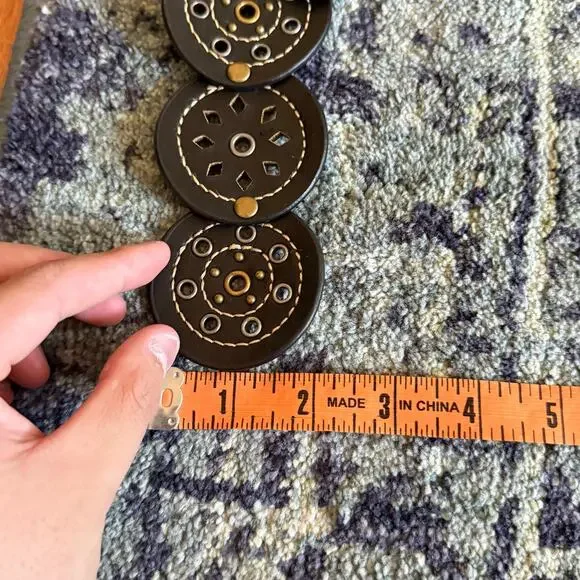 Vintage Western Leather Bohemian Festival Women’s Belt Silver Medallion Summer - Picture 6 of 10